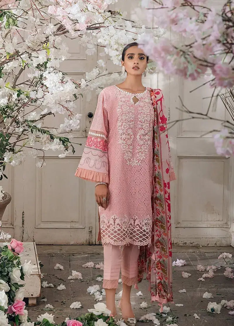 3 Piece Unstitched Heavy Embroidered Chickan Kari Lawn Suit ( Printed Silk Dupatta ) - Motif