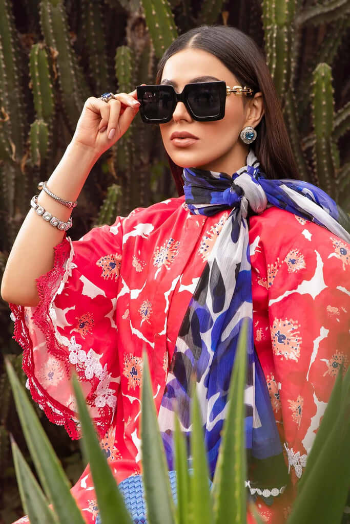 3 Piece Unstitched Digital Printed Lawn Suit ( Fine Printed Silk Dupatta ) - Motif
