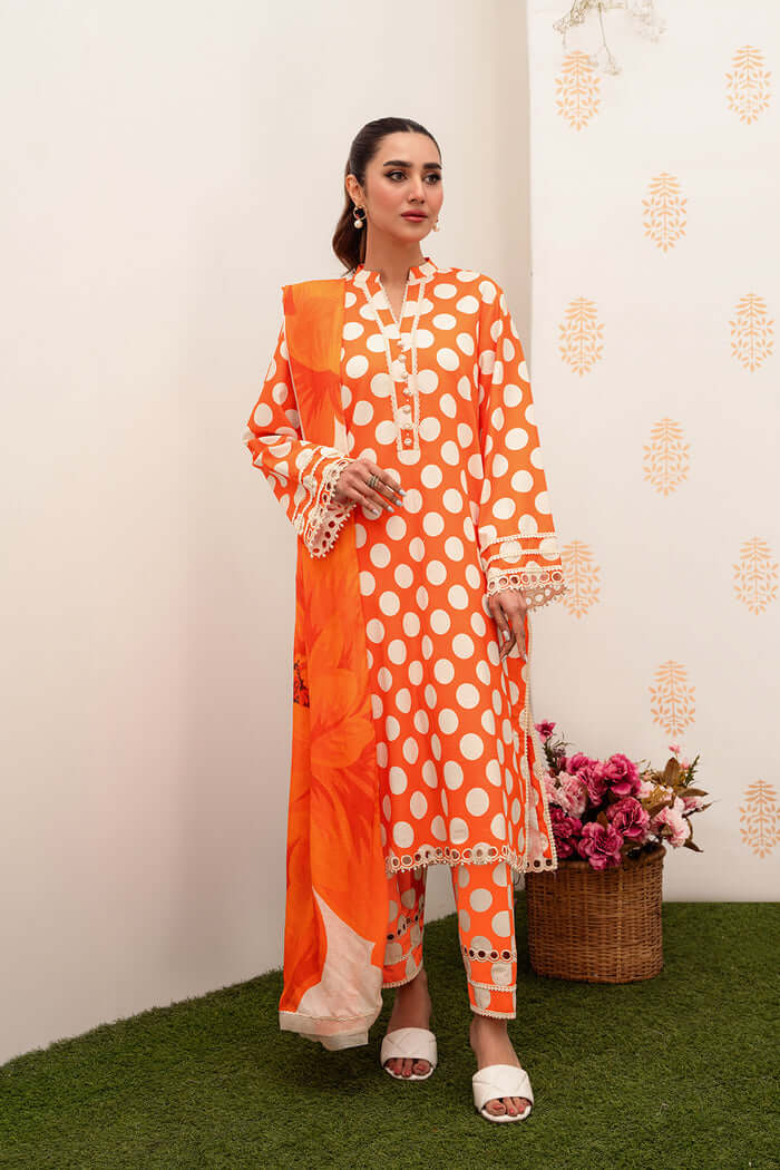 3 Piece Unstitched Digital Printed Lawn Suit ( Fine Printed Silk Dupatta ) - Motif