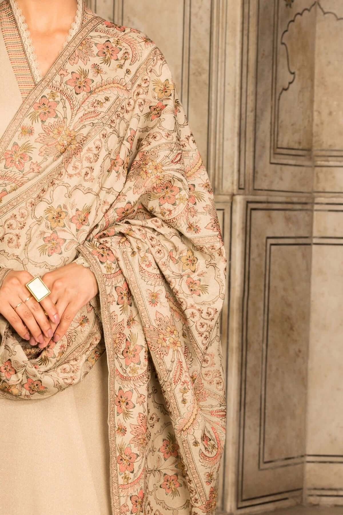 3 Piece Unstitched Heavy Embroidered Dhanak Suit (Fully Embroidered Dhanak Shawl) - Motif