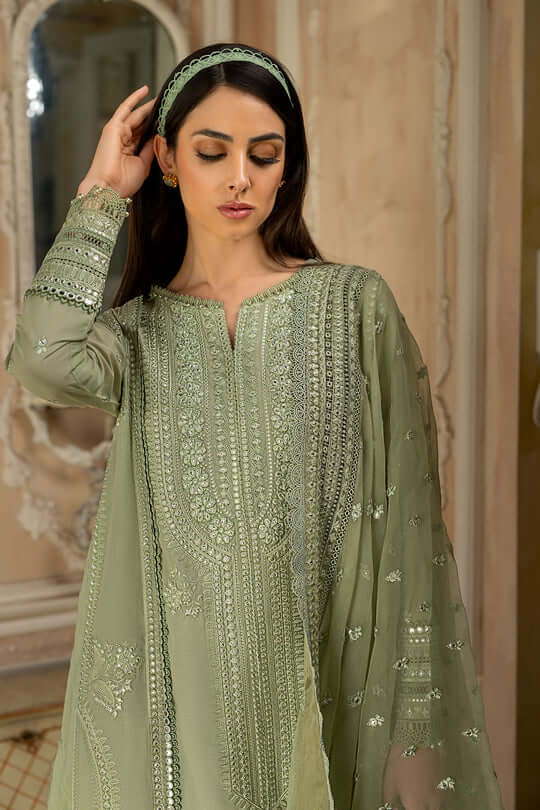 3 Piece Unstitched Heavy Embroidered Lawn Suit ( Full Embroidered Organza Dupatta ) - Motif