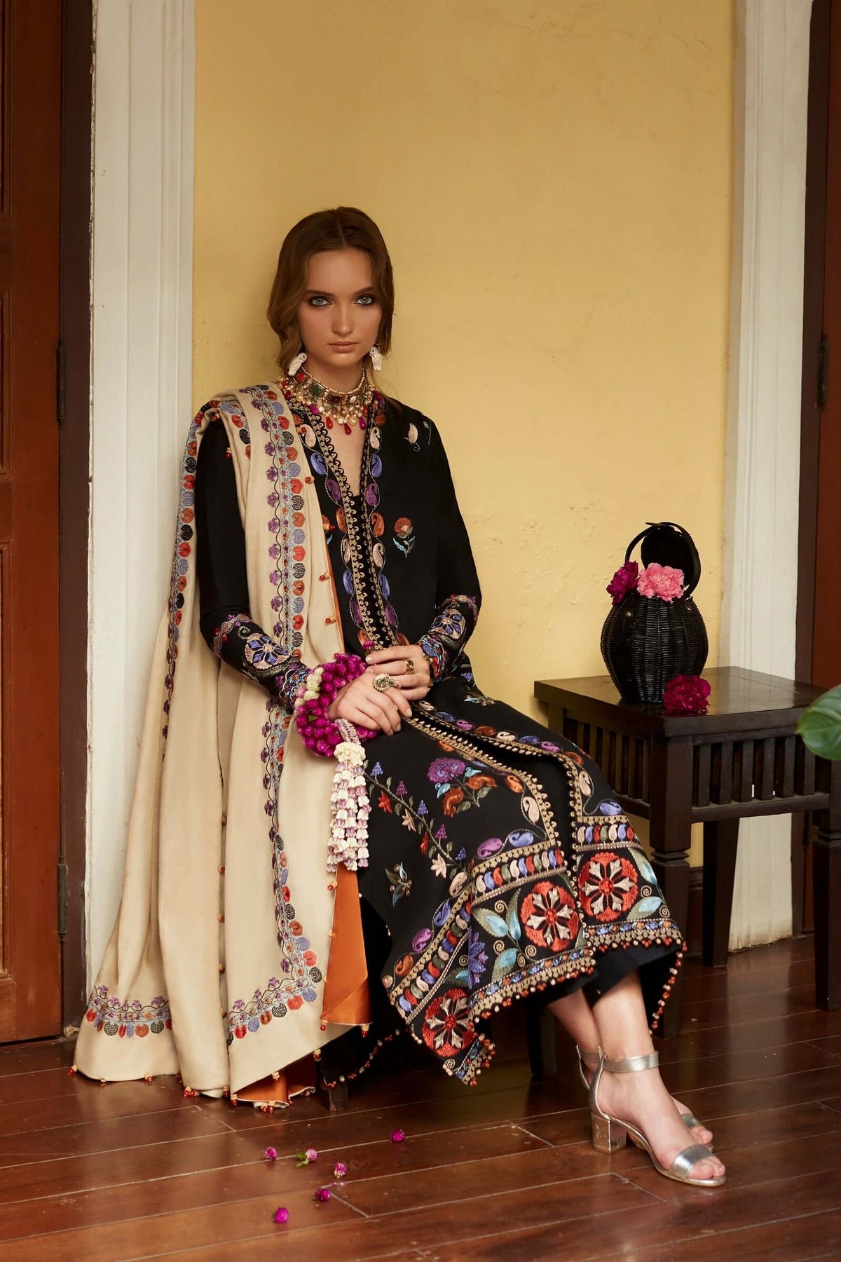 3 Piece Unstitched Heavy Embroidered Lawn Suit ( Full Embroidered Chiffon Dupatta ) - Motif