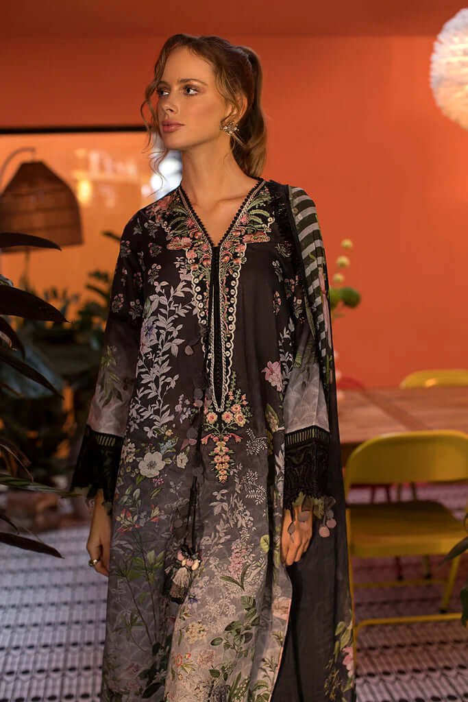3 Piece Unstitched Embroidered Lawn Suit ( Fine Printed Silk Dupatta ) - Motif