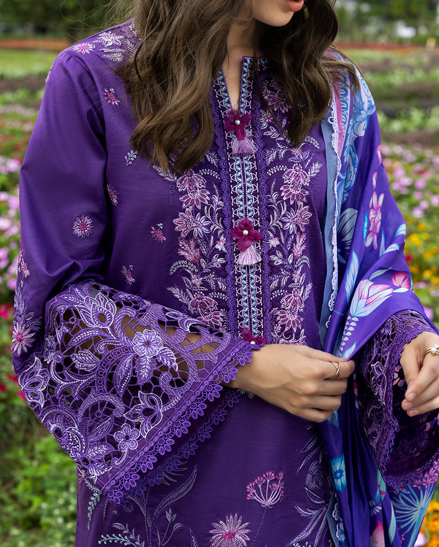Unstitched 3 Piece Fully Embroidered Lawn Suit With Printed Monar Dupatta