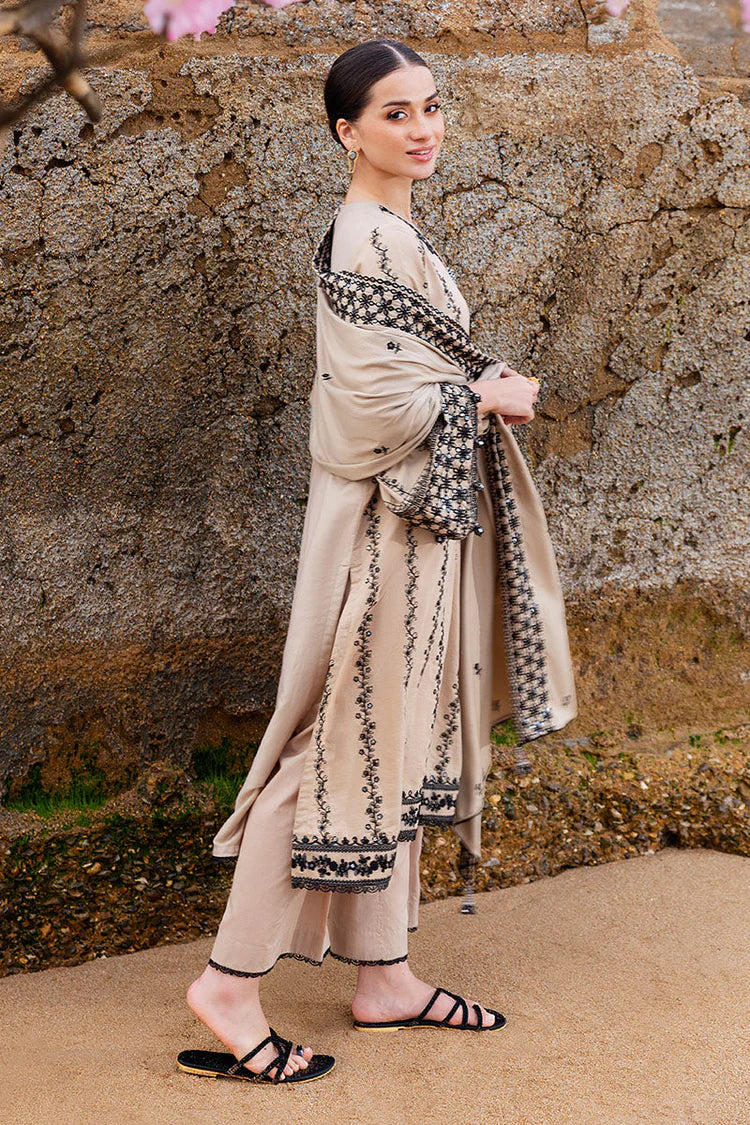 Unstitched 3 Piece Fully Embroidered Dhanak Suit with Embroidered Wool Shawl