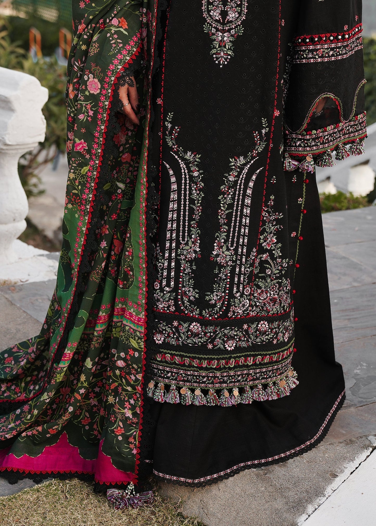 Unstitched 3 Piece Fully Embroidered Dhanak Suit with Printed Woolen Shawl