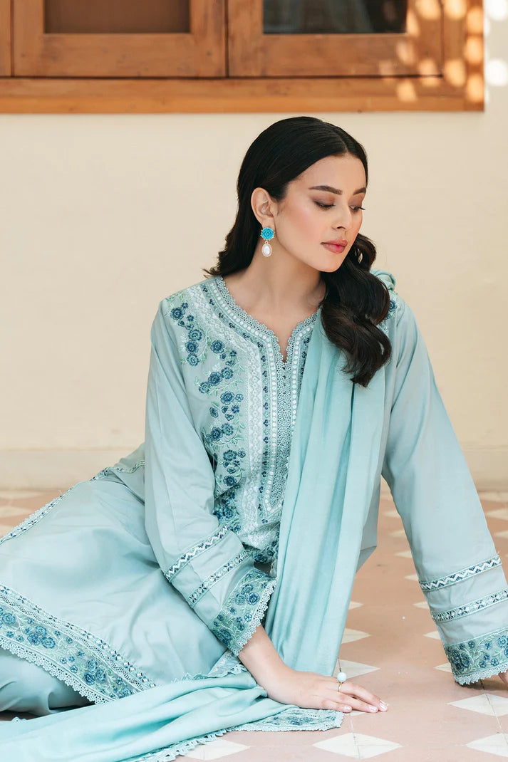 Unstitched 3 Pec Fully Embroidered Lawn Suit With Embroidered Lawn Dupatta