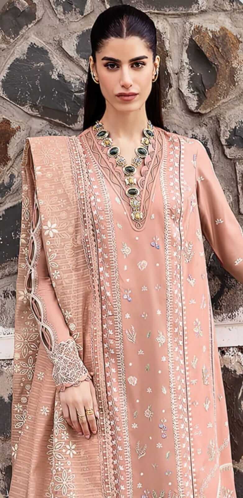 Unstitched 3 Piece Fully Embroidered Lawn Suit With Embroidered Cotton Net Dupatta