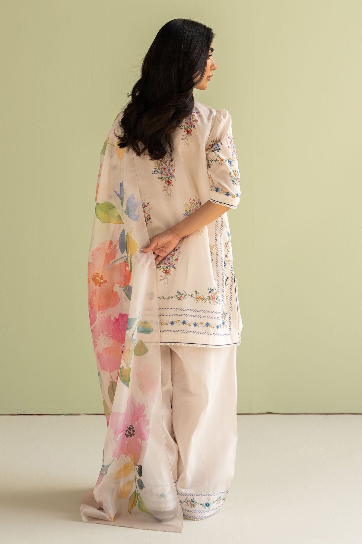 Unstitched 3 Piece Digital Printed Lawn Suit with Printed Silk Dupatta