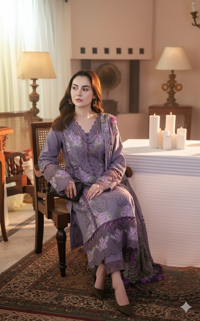 Unstitched 3 Piece Fully Embroidered Lawn Dress With Printed Poly Lawn Dupatta