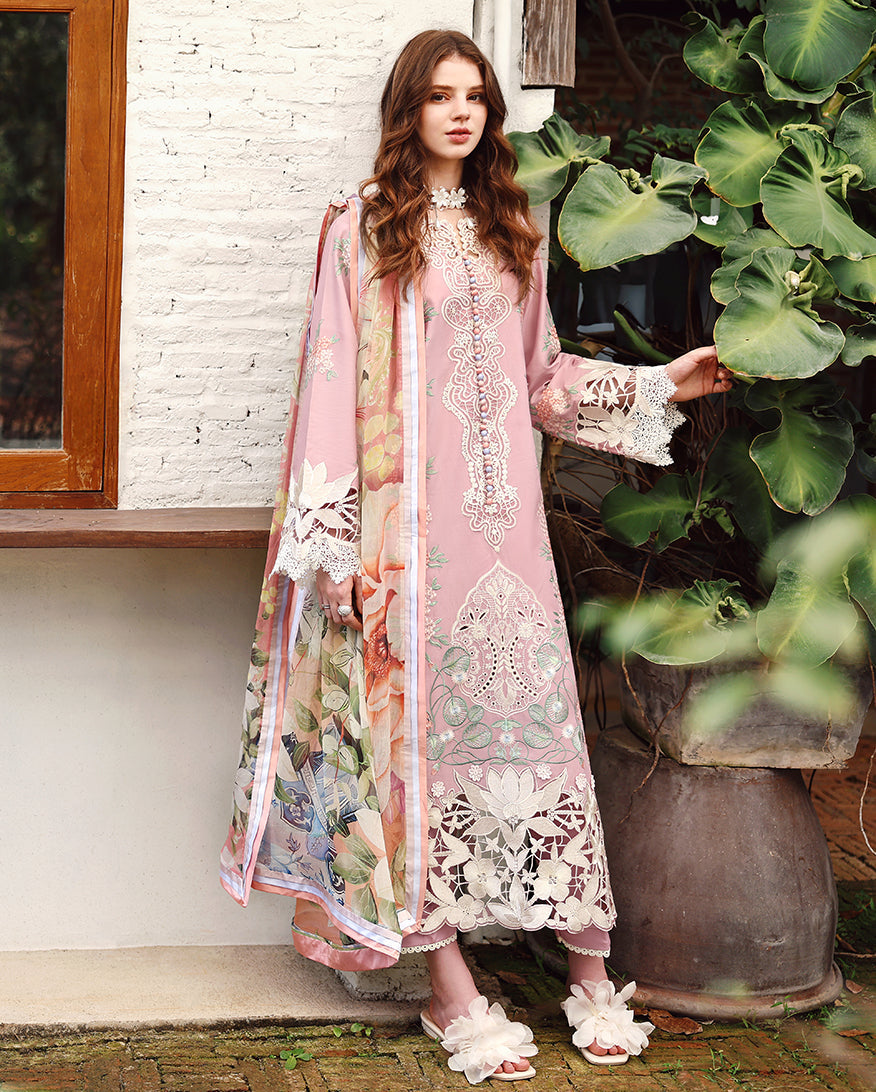 Unstitched 3 Pec Fully Embroidered Lawn Suit With Printed Silk Dupatta