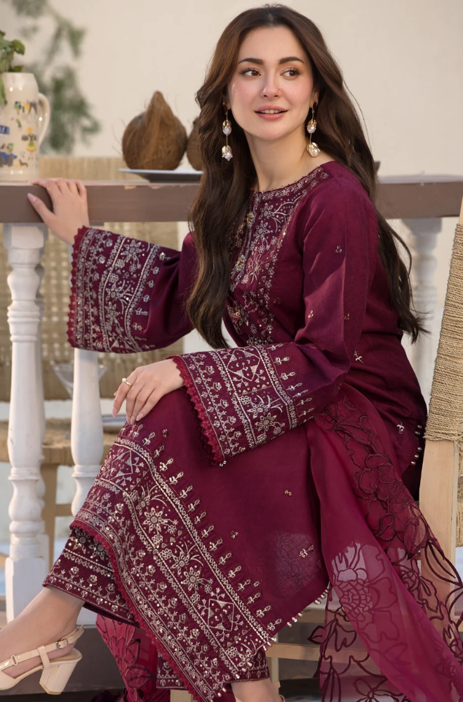 Unstitched 3 Piece Fully Embroidered Lawn Dress with Embroidered Organza Dupatta
