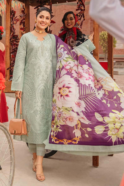 3 Piece Unstitched Heavy Embroidered Chickan Kari Lawn Suit ( Printed Silk Dupatta ) - Motif