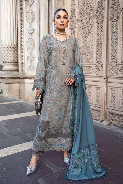 3 Piece Unstitched Heavy Embroidered Dhanak Suit with Heavy Embroidered Dhanak Wool Shawl - Motif