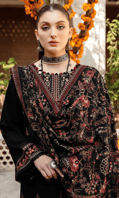 3 Piece Unstitched Heavy Embroidered Dhanak Wool Suit ( Heavy Embroidered Dhanak Shawl ) - Motif