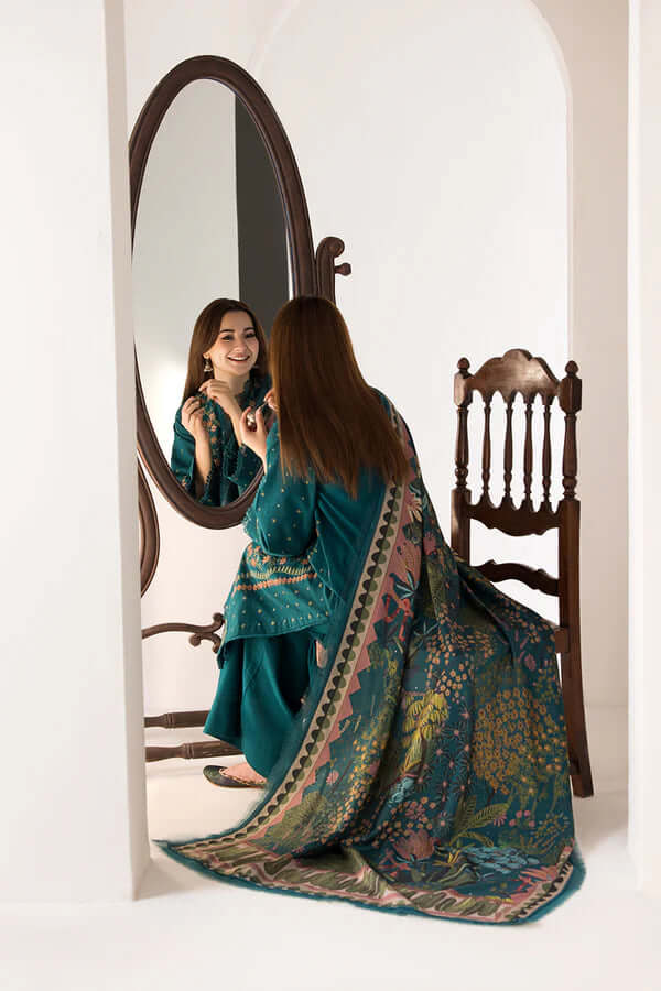 Unstitched 3 Piece Fully Embroidered Lawn Suit with Printed Silk Dupatta