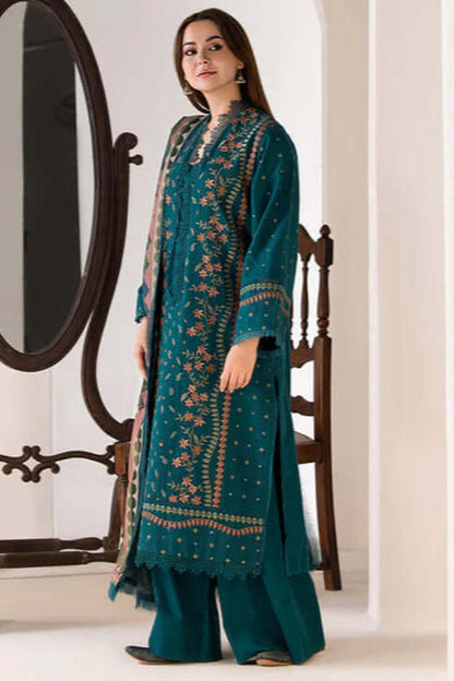 Unstitched 3 Piece Fully Embroidered Lawn Suit with Printed Silk Dupatta