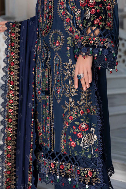 3 Piece Unstitched Heavy Embroidered Dhanak Suit with Heavy Embroidered Dhanak Wool Shawl - Motif
