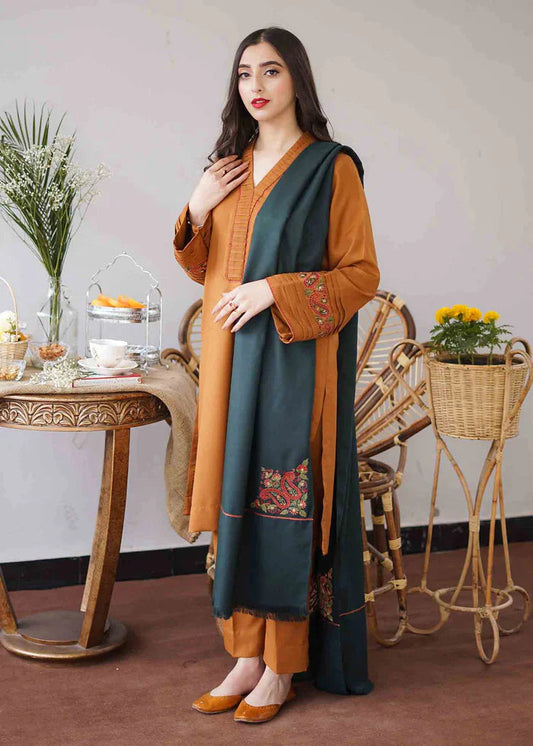 3 Piece Unstitched Heavy Embroidered Dhanak Suit ( Embroidered Dhanak Shawl ) - Motif