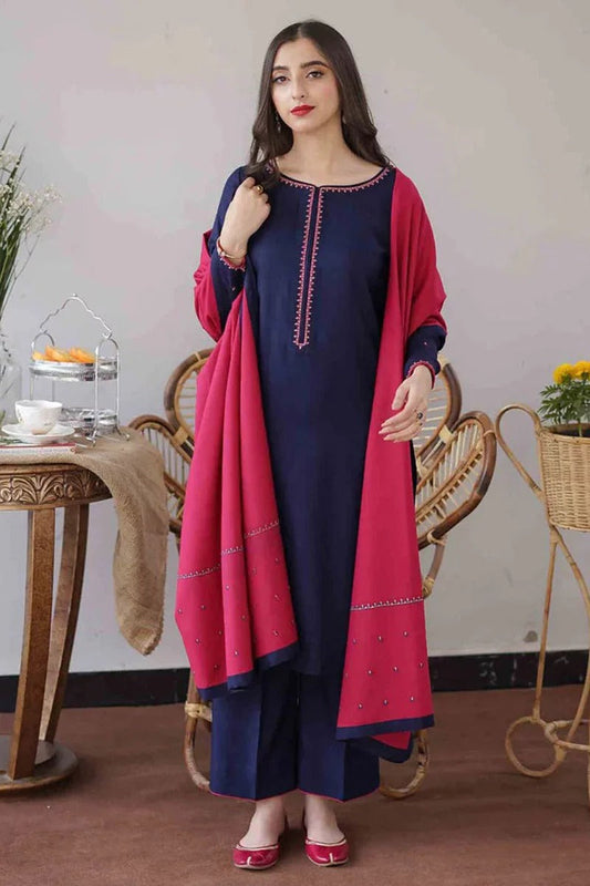 3 pc dhanak unstitched suit by motif