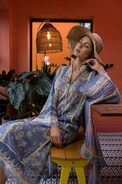 3 Piece Unstitched Embroidered Lawn Suit ( Fine Printed Silk Dupatta ) - Motif