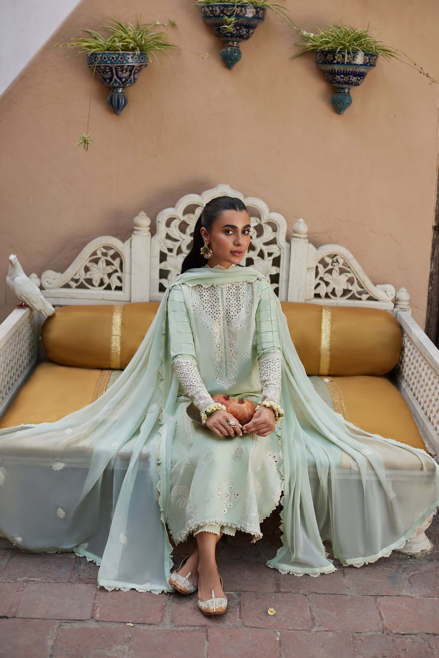 3 Piece Unstitched Heavy Embroidered Chickan Kari Lawn Suit ( Full Embroidered Chiffon Dupatta ) - Motif