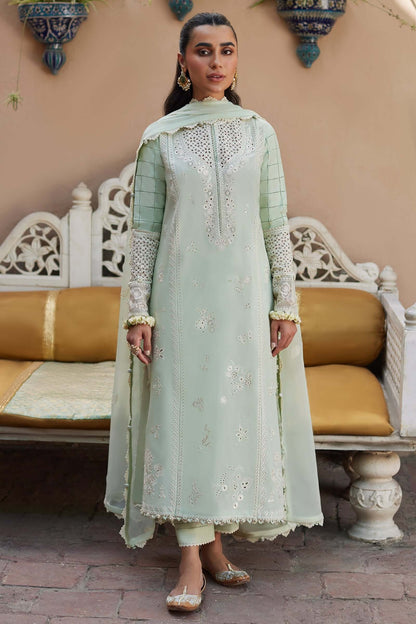 3 Piece Unstitched Heavy Embroidered Chickan Kari Lawn Suit ( Full Embroidered Chiffon Dupatta ) - Motif