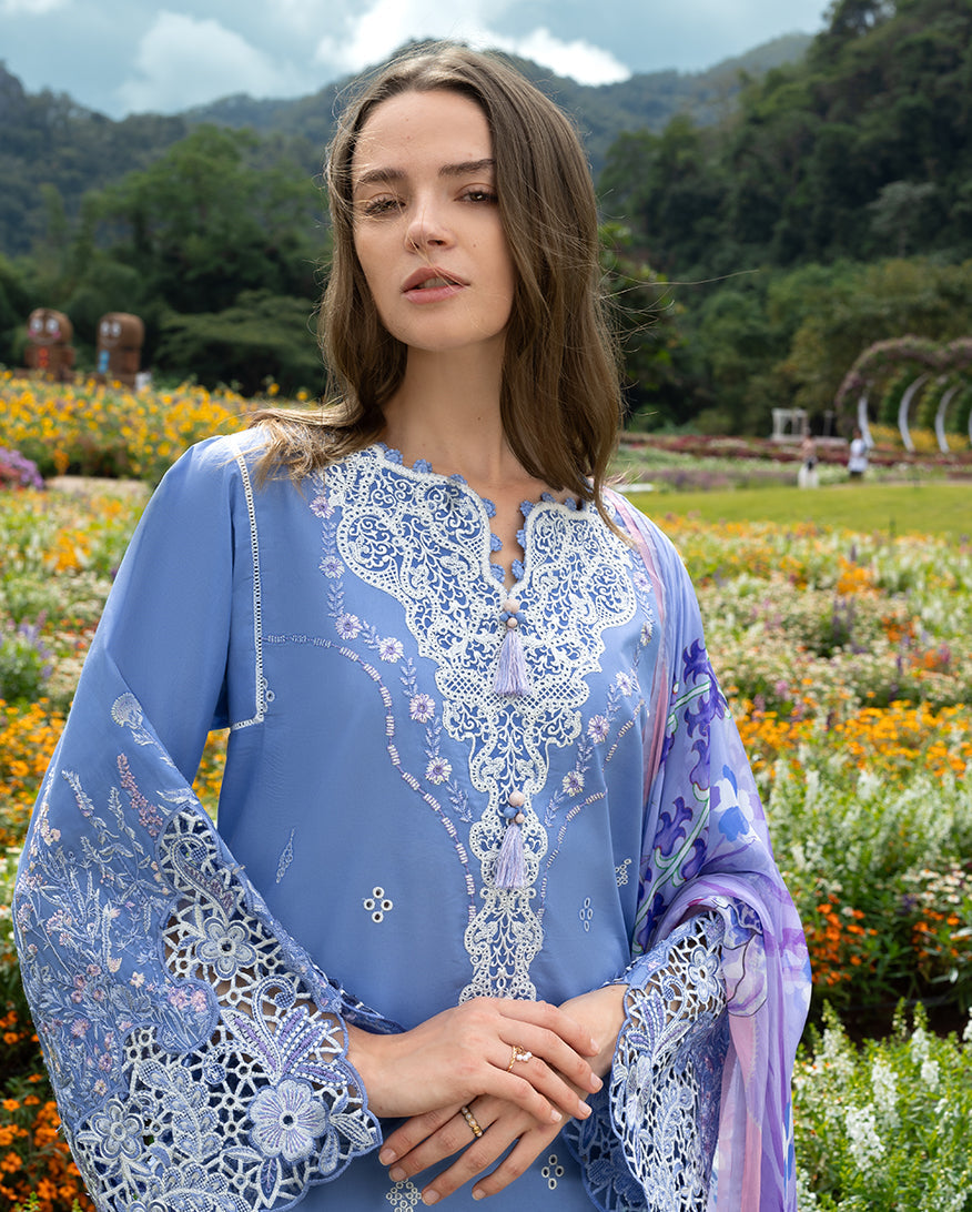 Unstitched 3 Piece Fully Embroidered Lawn Suit With Printed Silk Dupatta