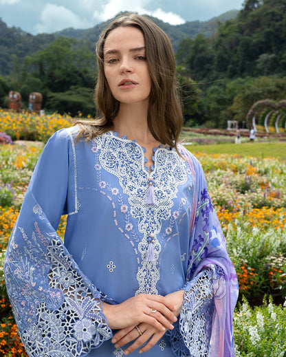 Unstitched 3 Piece Fully Embroidered Lawn Suit With Printed Silk Dupatta