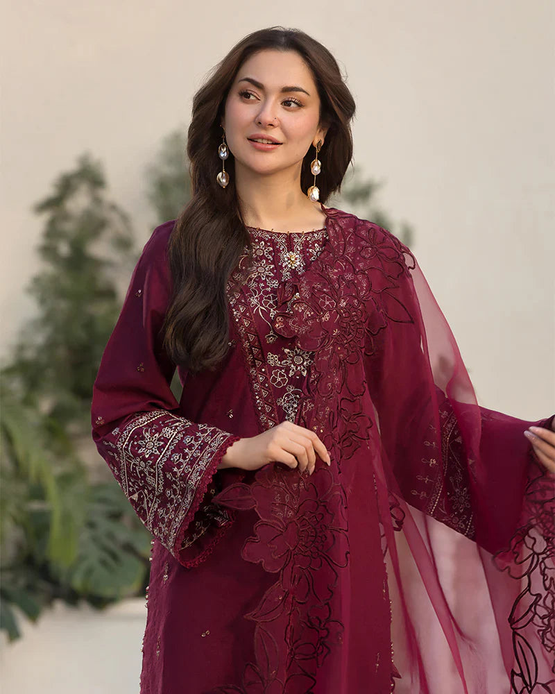 Unstitched 3 Piece Fully Embroidered Lawn Dress with Embroidered Organza Dupatta