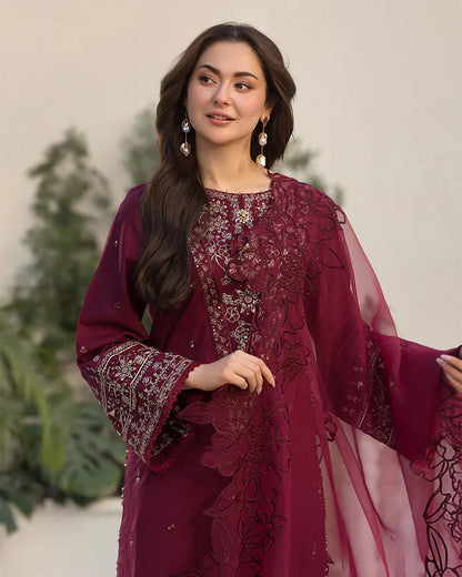 Unstitched 3 Piece Fully Embroidered Lawn Dress with Embroidered Organza Dupatta