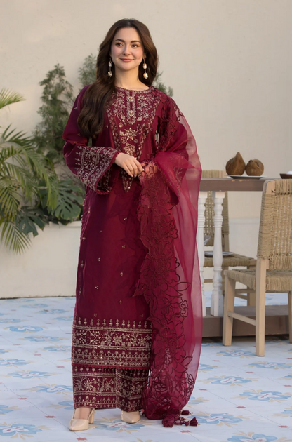 Unstitched 3 Piece Fully Embroidered Lawn Dress with Embroidered Organza Dupatta