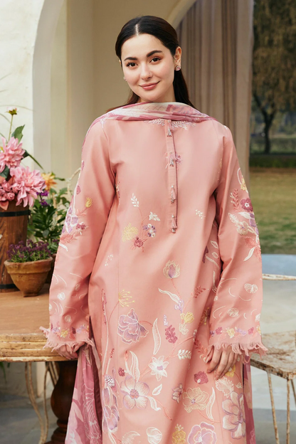 Unstitched 3 Piece Fully Embroidered Lawn Suit With Printed Monar Dupatta