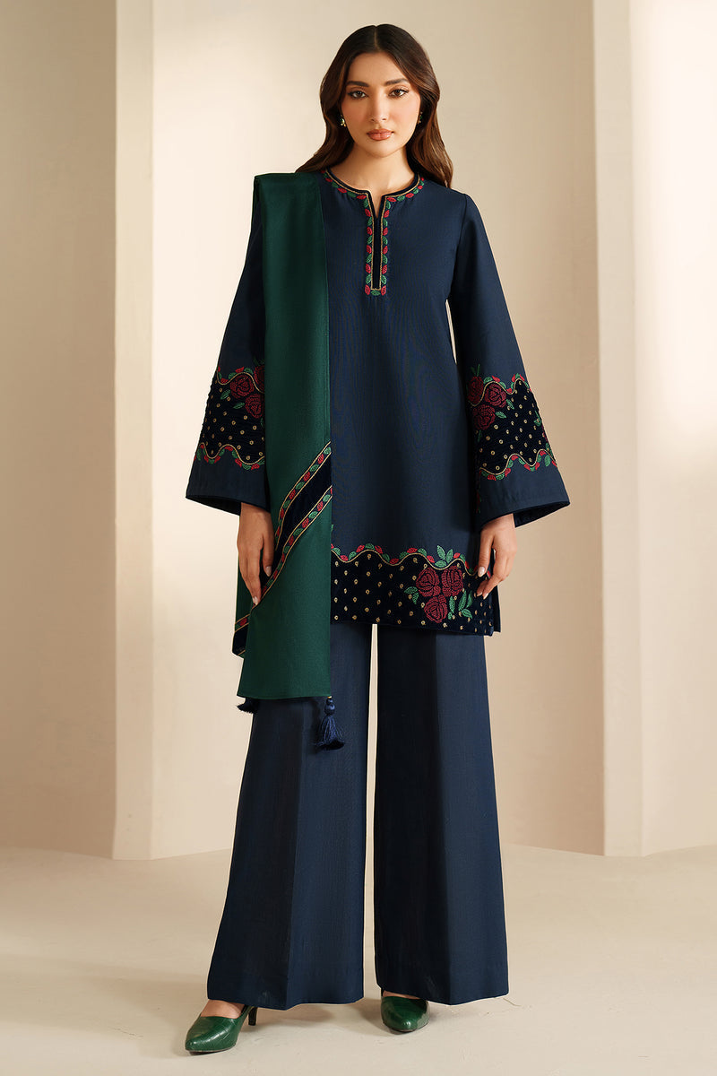 Unstitched 3 Piece Fully Embroidered Dhanak Suit with Embroidered Dupatta