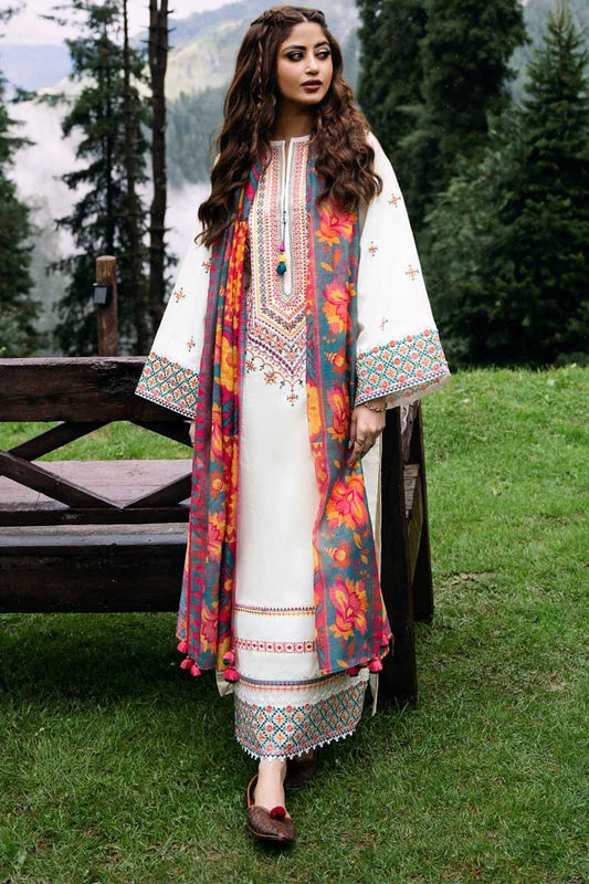 Unstitched 3 Piece Fully Embroidered Lawn Suit With Printed Monar Dupatta
