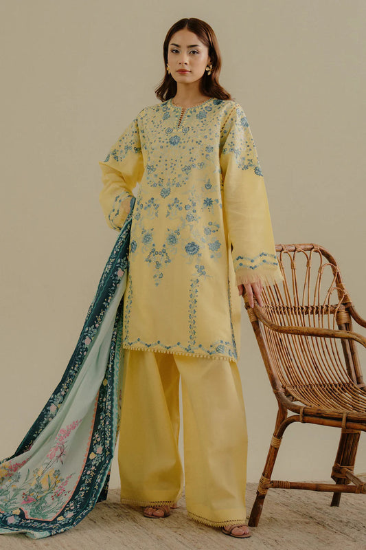 Unstitched 3 Piece Fully Embroidered Lawn Suit With Printed Monar Dupatta