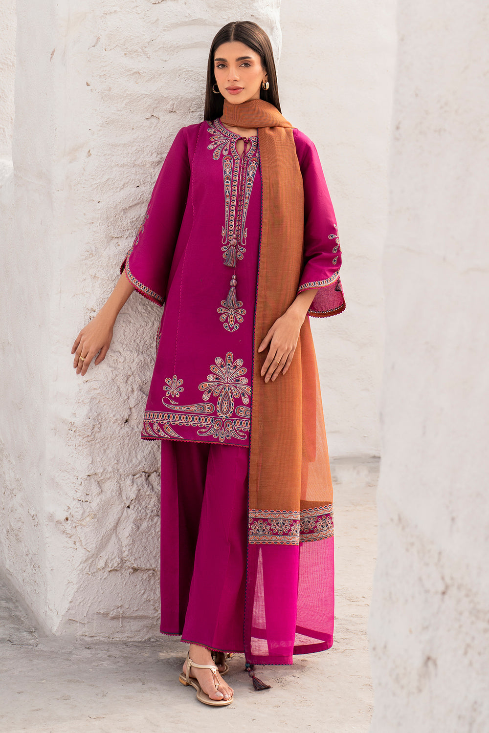 Unstitched 3 Piece Fully Embroidered Lawn Suit With Embroidered Shiffon Dupatta