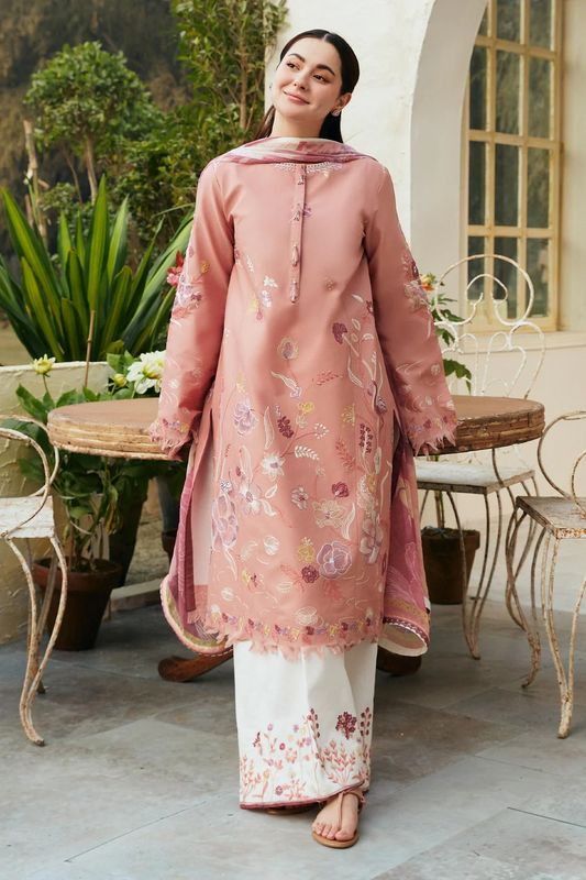 Unstitched 3 Piece Fully Embroidered Lawn Suit With Printed Monar Dupatta