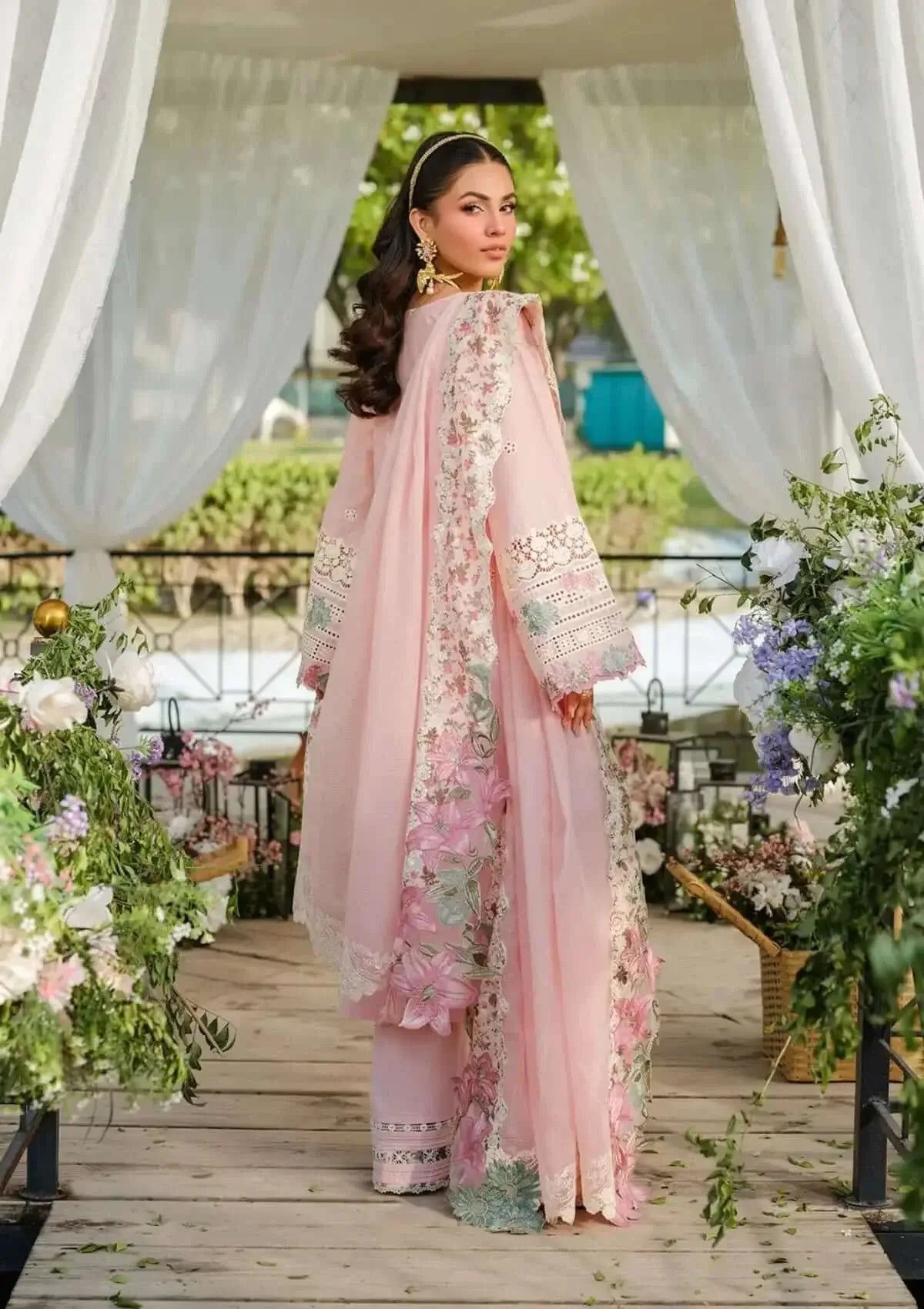 Unstitched 3 Piece Fully Embroidered Lawn Suit With Embroidered Cotton Net Dupatta