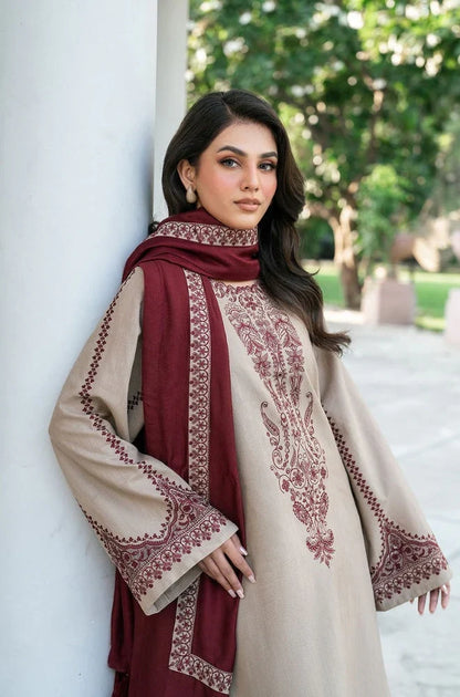 3 Piece Unstitched Fully Embroidered Dhanak Fabric With Dhanak Embroidered shawl