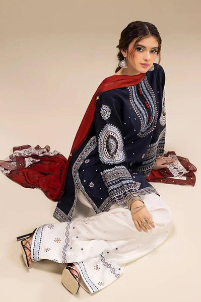 Unstitched 3 Piece Fully Embroidered Lawn Suit with Printed Monar Dupatta