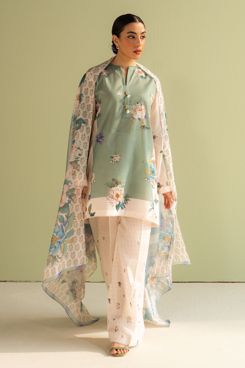 Unstitched 3 Piece Digital Printed Lawn Suit with Printed Polly Lawn Dupatta
