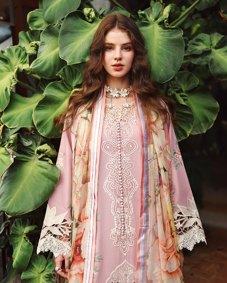 Unstitched 3 Pec Fully Embroidered Lawn Suit With Printed Silk Dupatta