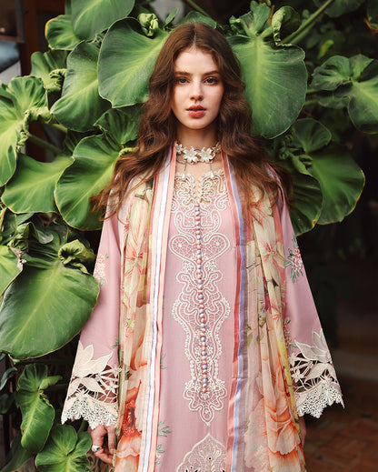Unstitched 3 Pec Fully Embroidered Lawn Suit With Printed Silk Dupatta