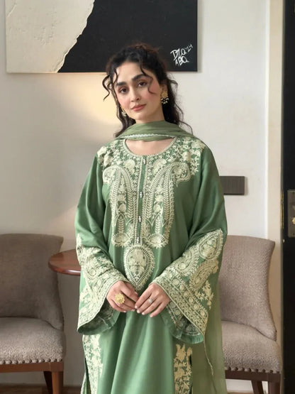 Unstitched 3 Piece Fully Embroidered Lawn Suit With Shiffon Dupatta