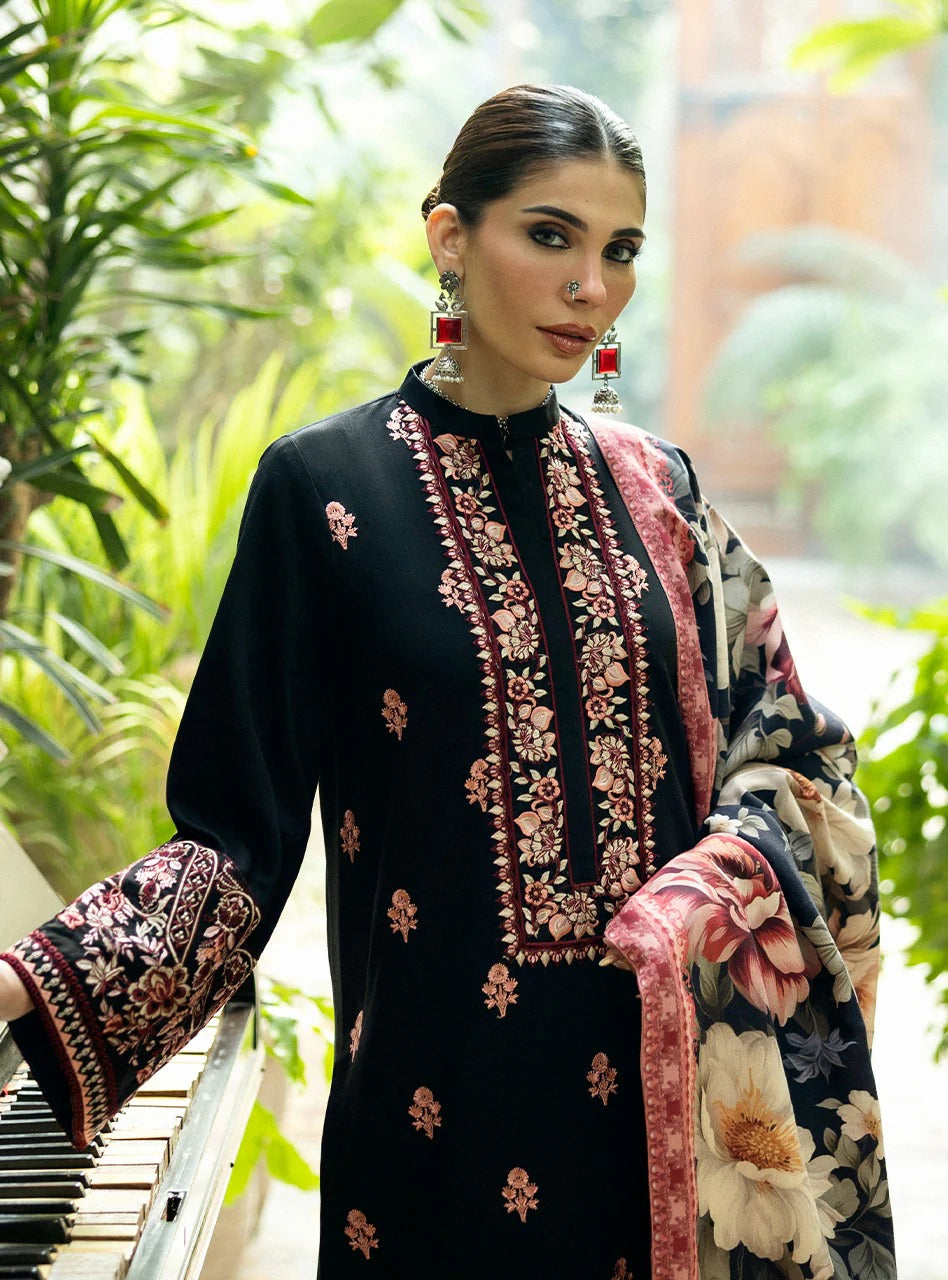 Unstitched 3 Piece Fully Embroidered Dhanak Suit with Printed Wool Shawl