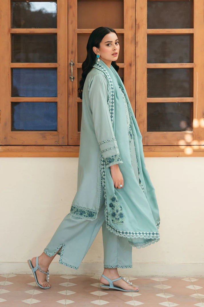 Unstitched 3 Pec Fully Embroidered Lawn Suit With Embroidered Lawn Dupatta