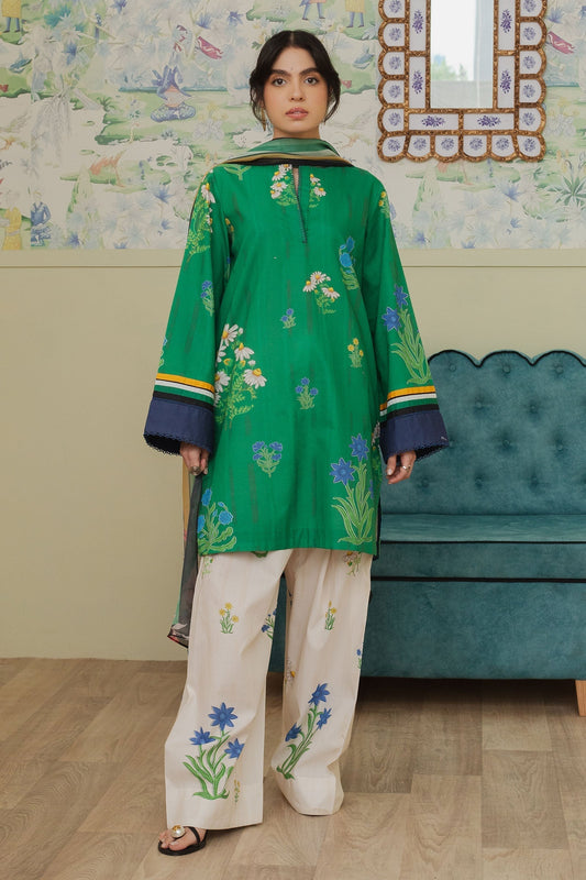 Unstitched 3 Piece Digital Printed Lawn Suit with Printed Polly Lawn Dupatta