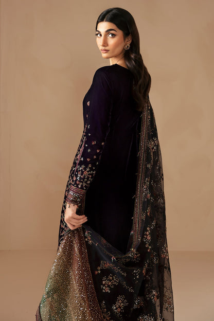 Unstitched 3 Piece Fully Embroidered Velvet Suit with Embroidered Chiffon Dupatta