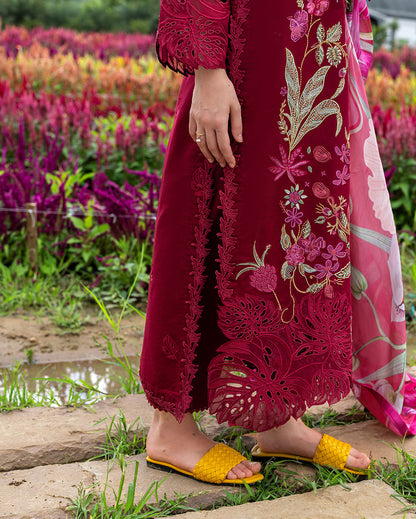 Unstitched 3 Piece Fully Embroidered Lawn Suit With Printed Shiffon Dupatta